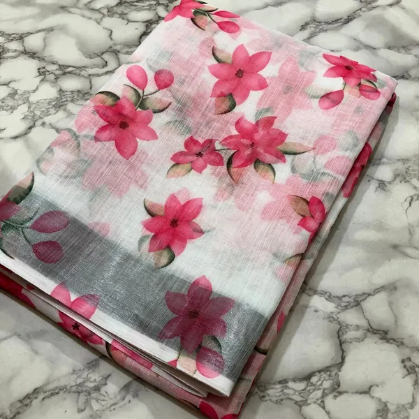 Cream_Pink_Linen_Saree_With_Blouse_For_Women_Wear_All_Occasion