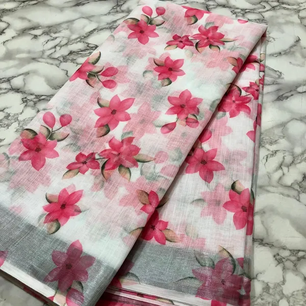 Cream_Pink_Linen_Saree_With_Blouse_For_Women_Wear_All_Occasion