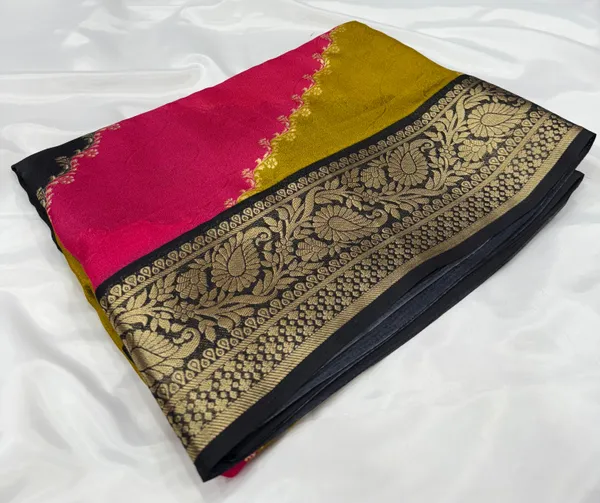 Mustard_Black_Dola_Silk_Saree_With_Blouse_Piece_For_Women_Wear_All_Occasion