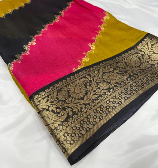 Mustard_Black_Dola_Silk_Saree_With_Blouse_Piece_For_Women_Wear_All_Occasion