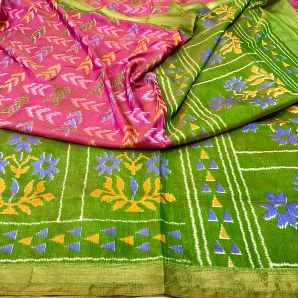 Pink_Ikkat_Silk_Saree_With_Blouse_Piece_For_Women