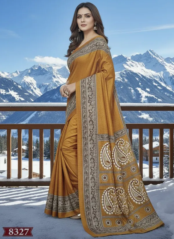 MUSTARD_PASMINA_SOFT_SILK_SAREE