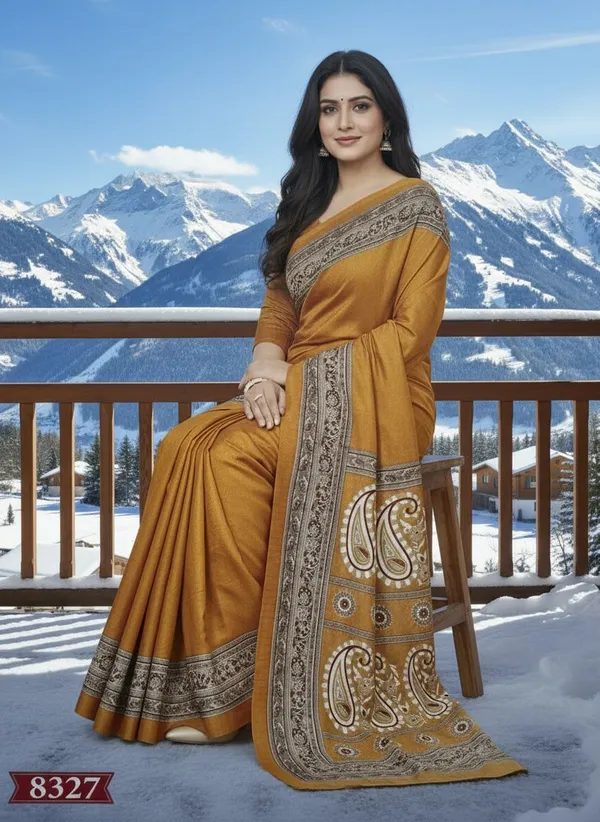 MUSTARD_PASMINA_SOFT_SILK_SAREE