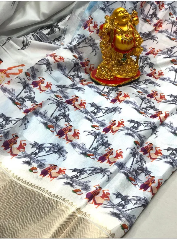 White_Soft_Silk_Oceanic_Prints_Saree_With_Blouse_Piece_For_Women