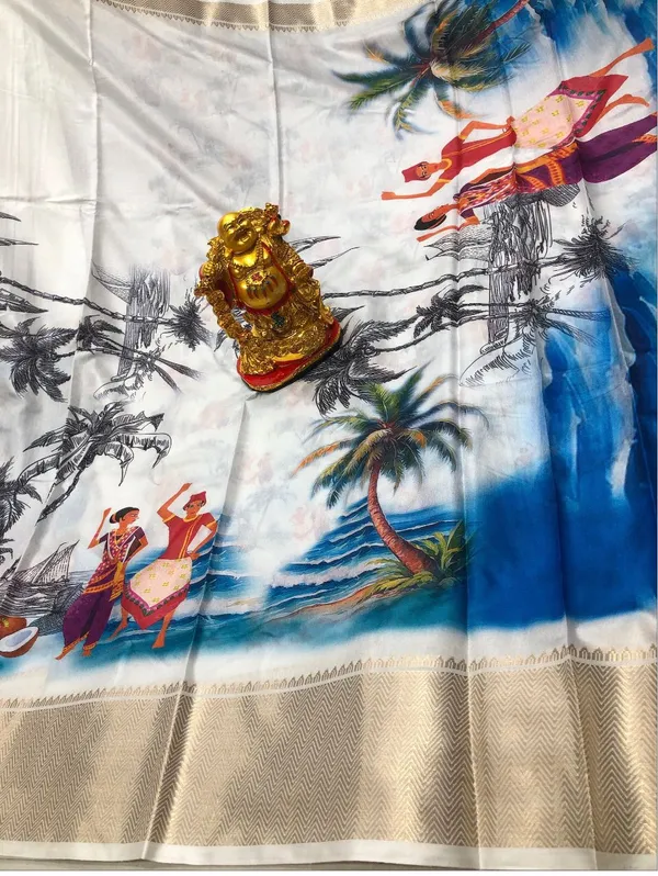 White_Soft_Silk_Oceanic_Prints_Saree_With_Blouse_Piece_For_Women