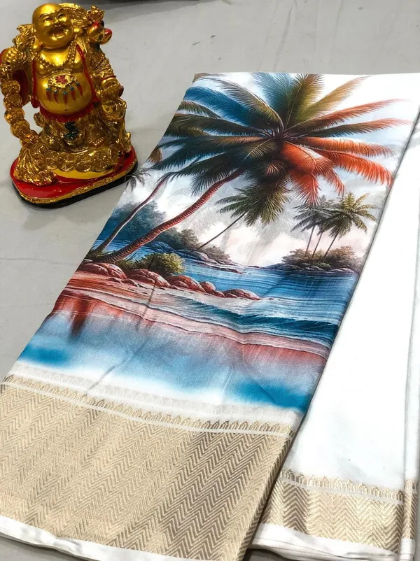 White_Soft_Silk_Oceanic_Prints_Saree_With_Blouse_Piece_For_Women