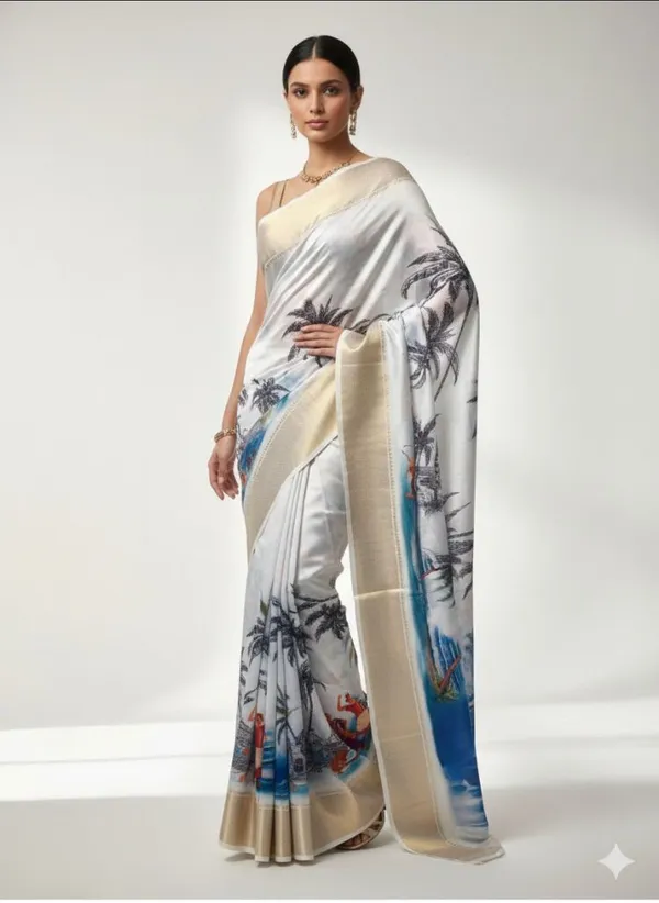 White_Soft_Silk_Oceanic_Prints_Saree_With_Blouse_Piece_For_Women