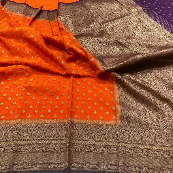 Orange_Purple_Pure_Khaddi_Georgette_Saree_With_Blouse_Piece_For_Women_Wear_All_Occasion