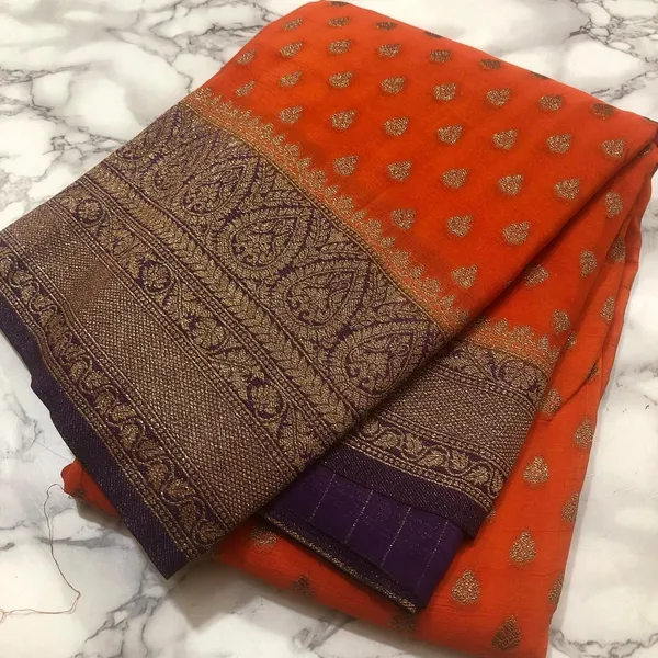 Orange_Purple_Pure_Khaddi_Georgette_Saree_With_Blouse_Piece_For_Women_Wear_All_Occasion