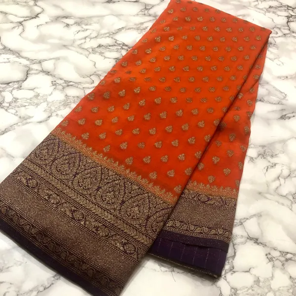 Orange_Purple_Pure_Khaddi_Georgette_Saree_With_Blouse_Piece_For_Women_Wear_All_Occasion