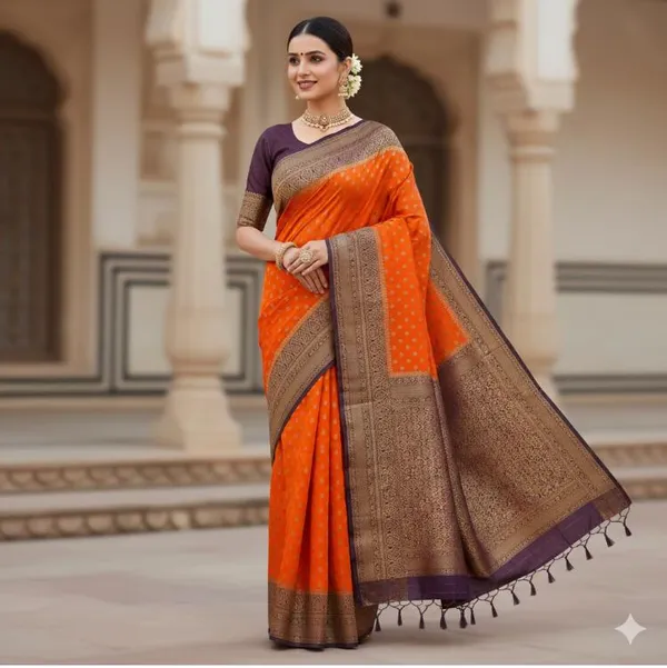 Orange_Purple_Pure_Khaddi_Georgette_Saree_With_Blouse_Piece_For_Women_Wear_All_Occasion