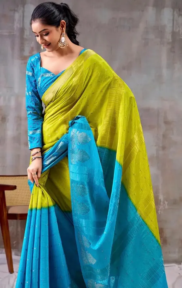 PARROT_GREEN_BLUE_VISCOSE_SILK_SAREES
