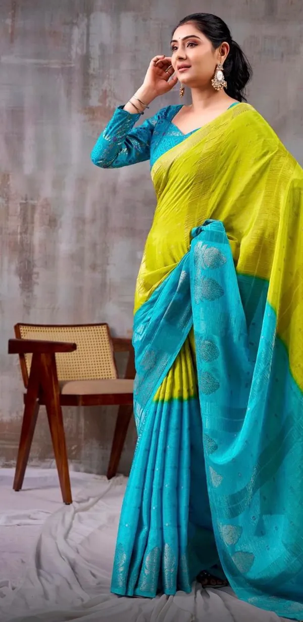 PARROT_GREEN_BLUE_VISCOSE_SILK_SAREES