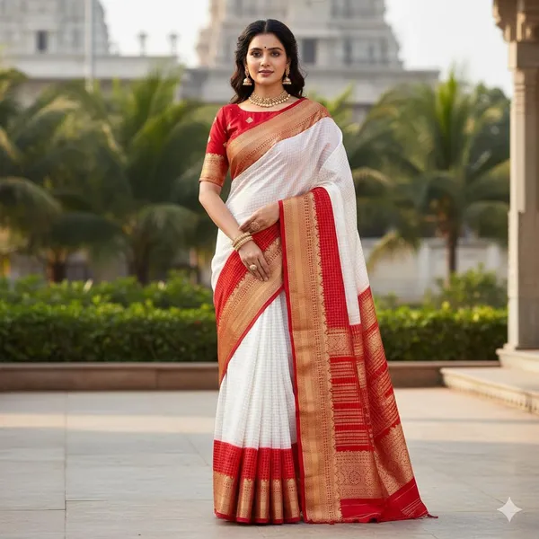 White_With_Red_2_D_Mysore_Silk_Saree_With_Blouse_Piece_For_Women