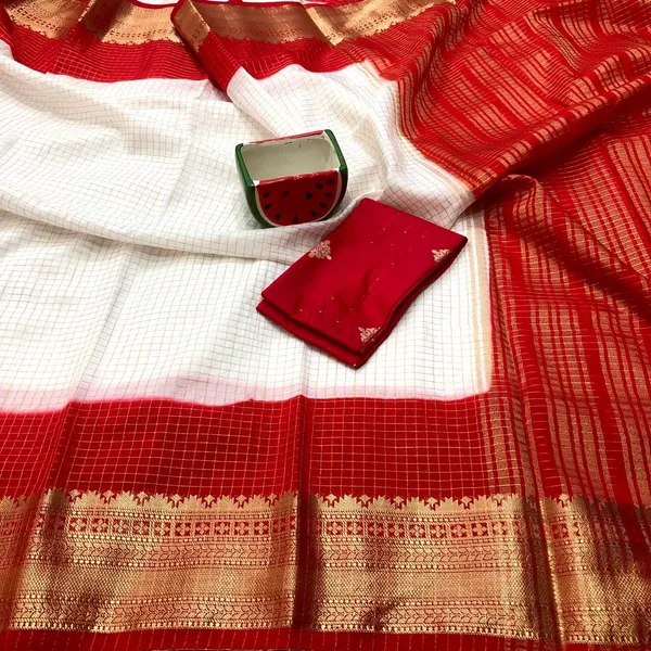 White_With_Red_2_D_Mysore_Silk_Saree_With_Blouse_Piece_For_Women