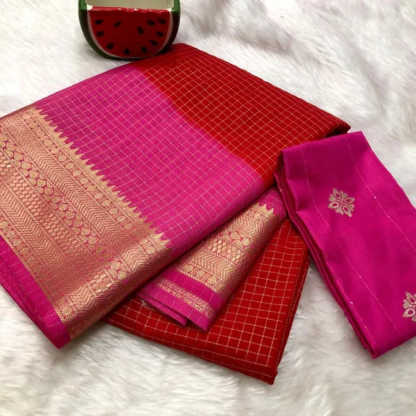 Red_With_Pink_Semi_Mysore_Silk_Saree_With_Blouse_Piece_For_Women