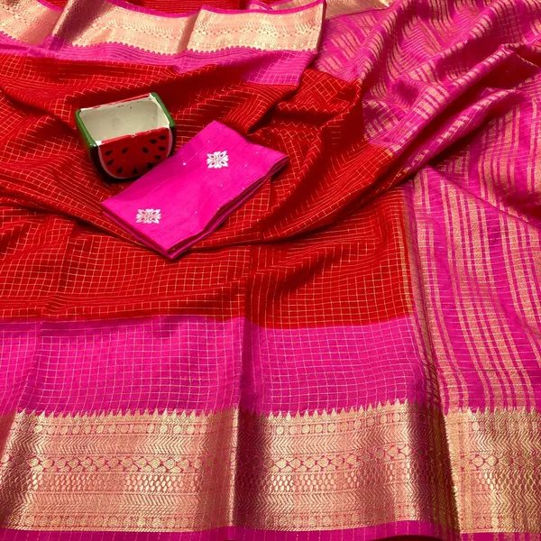 Red_With_Pink_Semi_Mysore_Silk_Saree_With_Blouse_Piece_For_Women