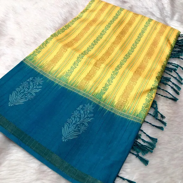 Lemon_Yellow_Jute_Silk_Yellow_Saree_with_blouse_piece_For_Women