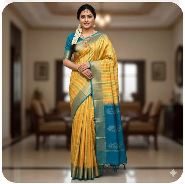 Lemon_Yellow_Jute_Silk_Yellow_Saree_with_blouse_piece_For_Women