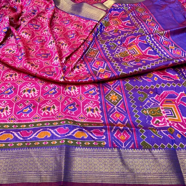 Pink_Patola_Silk_Pink_With_Blue_Saree_With_Blouse_Piece_For_Women