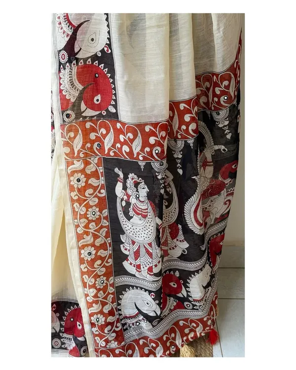 Off_White_Soft_Khadi_Linen_Saree_With_Blouse_For_Women_Wear_All_Occasion