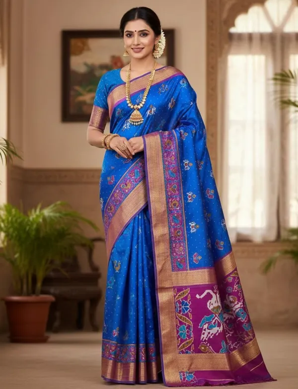 Blue_Patola_Silk_Royal_Blue_With_Pink_Saree_With_Blouse_Piece_For_Women