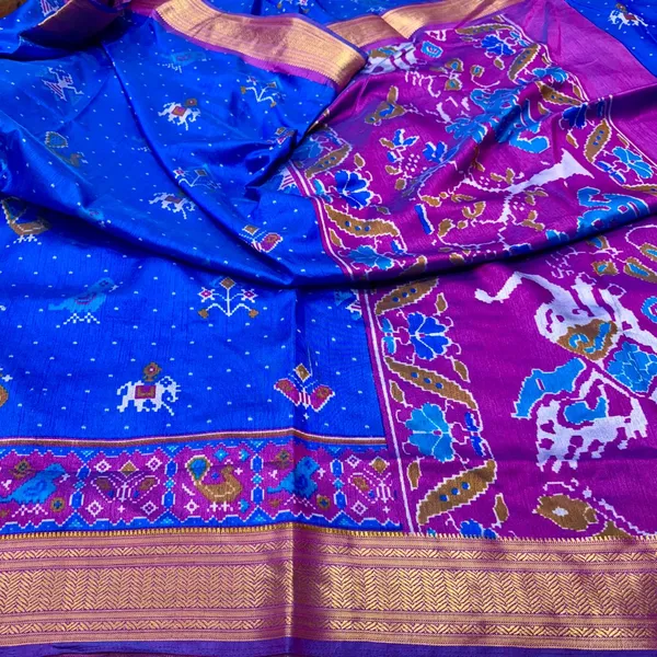 Blue_Patola_Silk_Royal_Blue_With_Pink_Saree_With_Blouse_Piece_For_Women