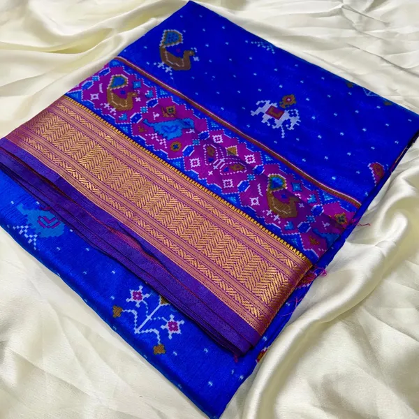 Blue_Patola_Silk_Royal_Blue_With_Pink_Saree_With_Blouse_Piece_For_Women