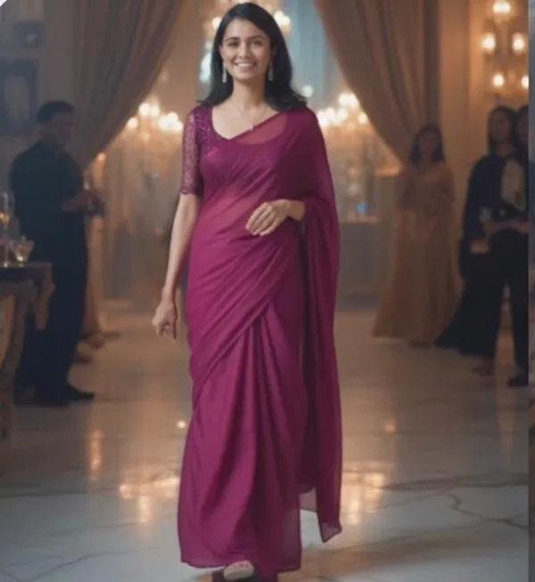 Wine_Chiffon_Designer_Saree_With_Blouse_Piece_For_Women
