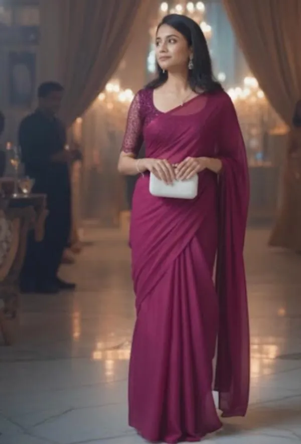 Wine_Chiffon_Designer_Saree_With_Blouse_Piece_For_Women