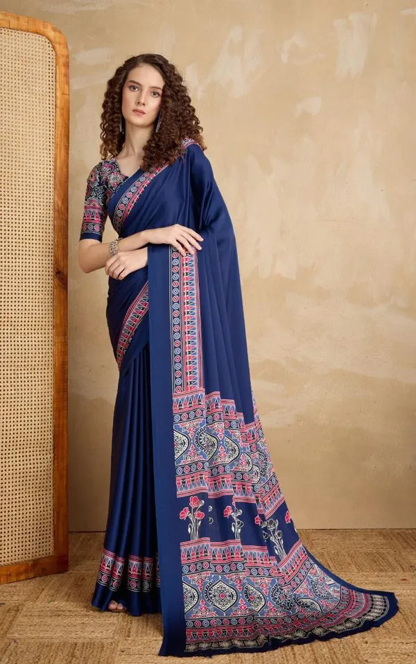 Teal_Blue_Japan_Crepe_Teal_Blue_Saree_With_Blouse_Piece_For_Women
