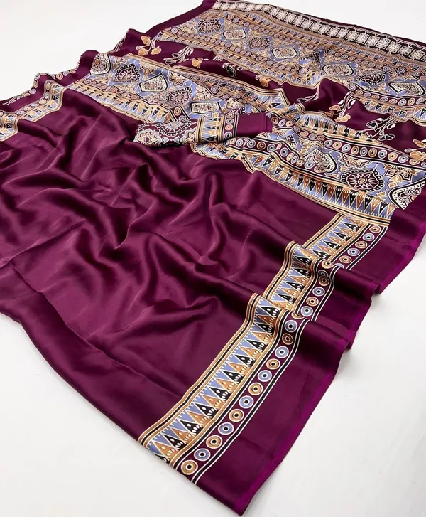 Wine_Japan_Crepe_Wine_Saree_With_Blouse_Piece_For_Women