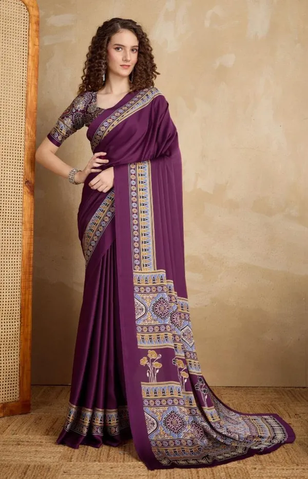 Wine_Japan_Crepe_Wine_Saree_With_Blouse_Piece_For_Women