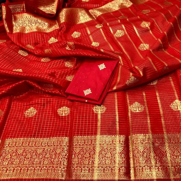 Red_Mysore_Silk_Red_Buttis_Saree_With_Blouse_Piece_For_Women