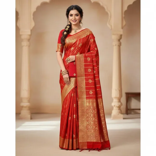 Red_Mysore_Silk_Red_Buttis_Saree_With_Blouse_Piece_For_Women