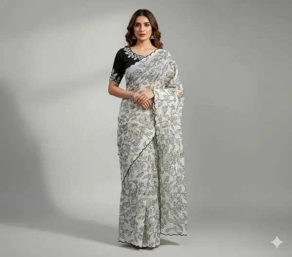 White_Soft_Organza_Silk_Saree_With_Blouse_Piece_For_Women_Wear_All_Occasion