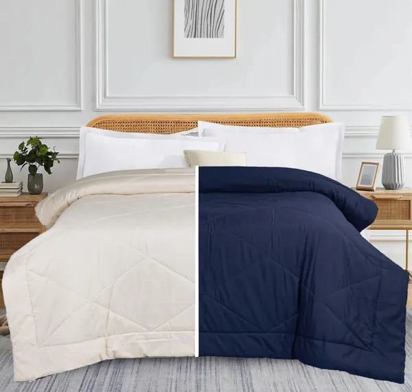 Beige_&_Dark_Blue_Microfiber_Solid_&_Self_Design_Comforter_For_Adults