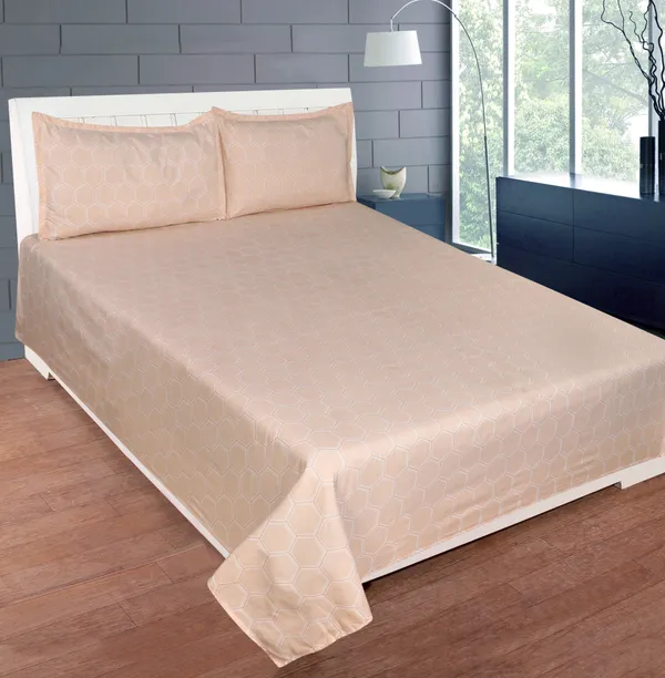Beige_Cotton_Geometric_Bed_Sheet_Flat_For_Adults