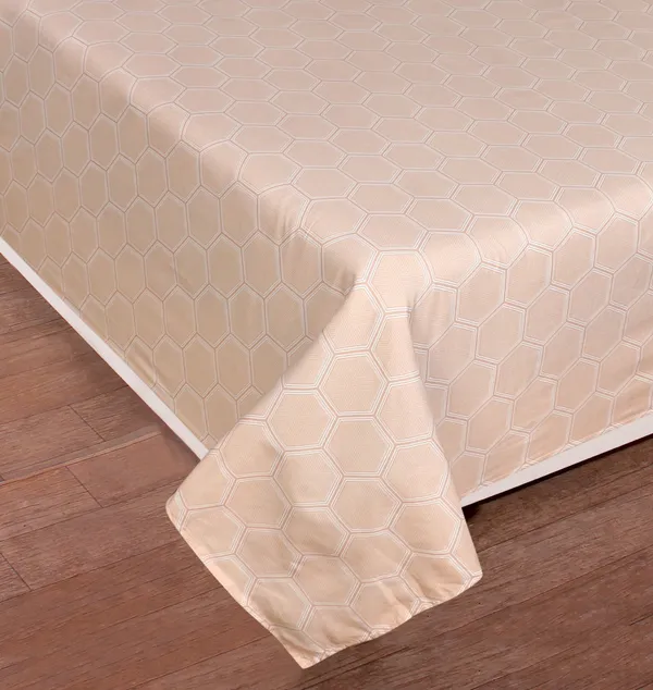 Beige_Cotton_Geometric_Bed_Sheet_Flat_For_Adults