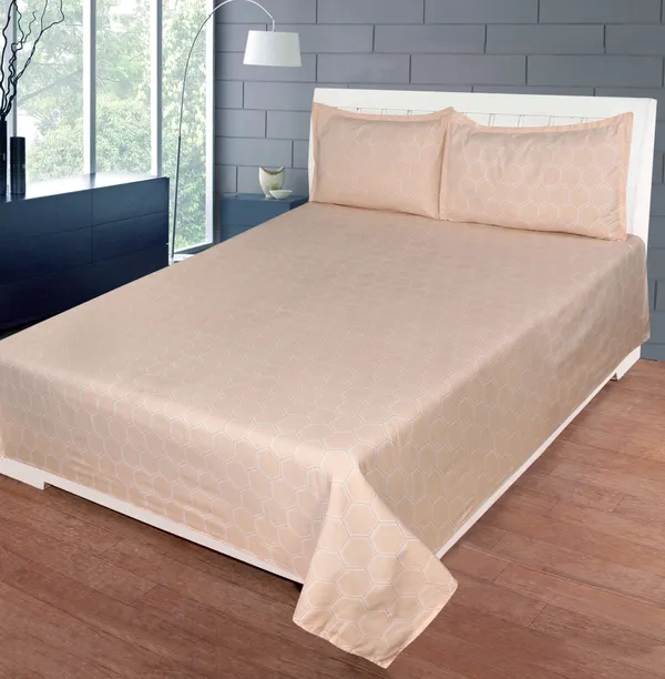 Beige_Cotton_Geometric_Bed_Sheet_Flat_For_Adults
