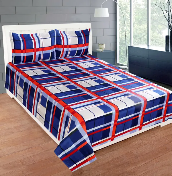 Red_Cotton_Geometric_Bed_Sheet_Flat_For_Adults