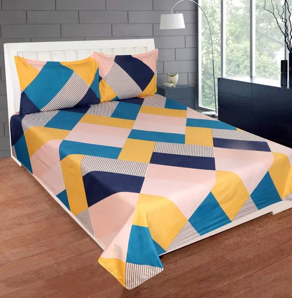 Yellow_Cotton_Abstract_Bed_Sheet_Flat_For_Adults