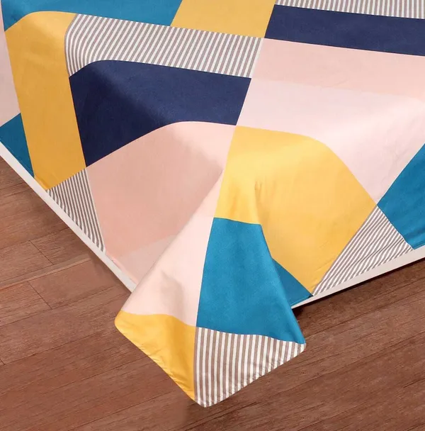 Yellow_Cotton_Abstract_Bed_Sheet_Flat_For_Adults
