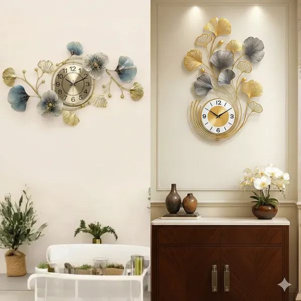 Gold_Luxury_Metal_Wall_Clock_For_Living_Room_Combo_Set