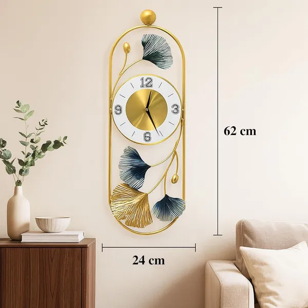 Gold_Metal_Wall_Clock_For_Living_Room_Stylish_Decor_Designer_Ginkgo_Leaf_Wall_Art_Silent_Non_Ticking_Premium_Analog_Clock_For_Home_Bedroom