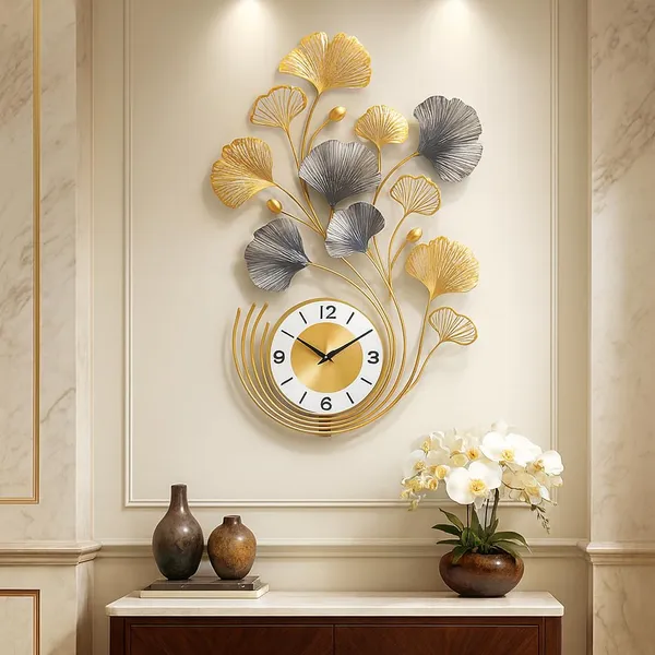 Gold_Luxury_Metal_Wall_Clock_For_Living_Room_Combo_Set