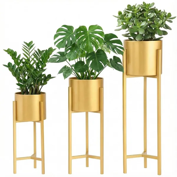 Gold_Premium_Planter_With_Stands_Modern_Decorative_Metal_Plant_Pot_Combo_Set