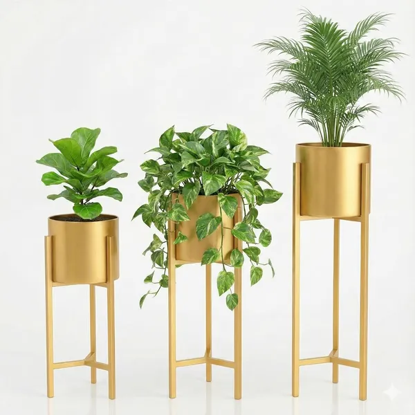 Gold_Premium_Planter_With_Stands_Modern_Decorative_Metal_Plant_Pot_Combo_Set