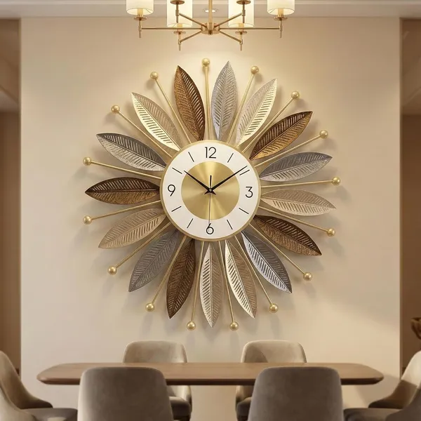 Gold_Luxury_Large_Metal_Wall_Clock_For_Living_Room_Combo_Set