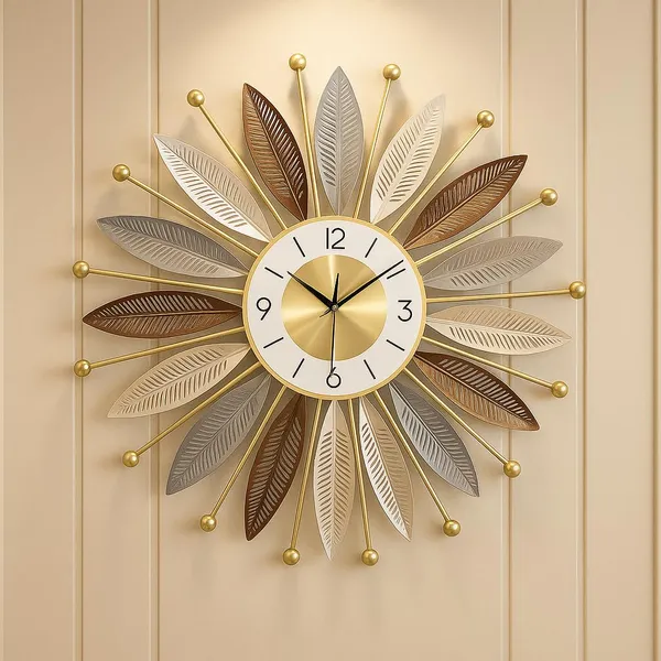 Gold_Luxury_Large_Metal_Wall_Clock_For_Living_Room_Combo_Set